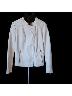 Calvin Klein Faux Leather Minimalist Moto Casual Jacket Gold Zipper Womens M